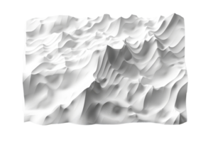 Abstract 3D rendering of a white, wavy, and textured surface, resembling a futuristic landscape or topographic map. png