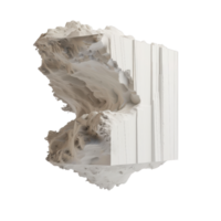 Abstract surreal 3D render of a fractured cube with intricate surface textures and organic forms, isolated on a transparent background. png