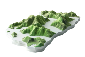 3D render of a topographic map showcasing mountainous terrain and valleys, ideal for geography, travel, and navigation concepts. png