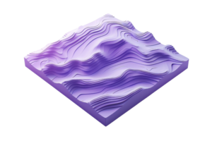 3D topographic map in purple, showcasing terrain elevation and layers, ideal for geographical data visualization and scientific presentations. png