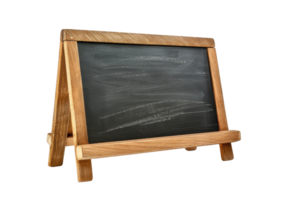 A small wooden framed chalkboard with a blank surface, perfect for announcements, menus, or educational purposes, isolated on transparent background. png