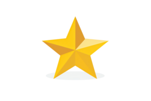 Bright golden star icon with shadow, symbol of excellence and achievement, isolated on transparent background. png
