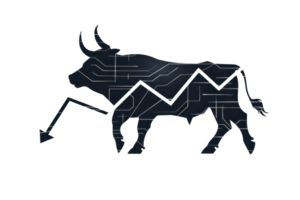 Abstract bull technology stock market logo with circuit design representing growth in financial markets and investments. png
