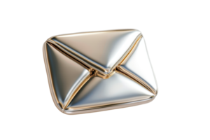3D rendered silver envelope icon symbol. Shiny metallic email illustration isolated on transparent background. for messaging and communication design. png