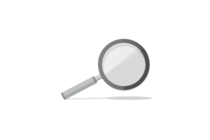 Magnifying glass isolated on transparent background. Optical tool for close-up inspection, research, and magnification. Simple and clear illustration. png