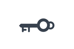 Minimalist illustration of a key symbolizing access, security, and information technology on a transparent background. png