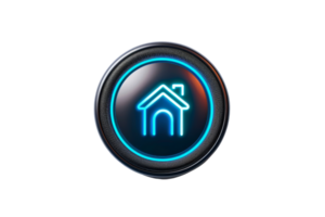 Futuristic smart home icon with glowing neon effect. Perfect for technology, home automation, and user interface design themes. png