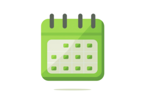 Green calendar icon with a glossy effect, representing planning, scheduling, and organization for personal or professional use. png