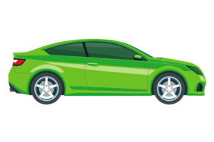 Illustration of a green sports car in profile view, emphasizing sleek design and modern aesthetics. Suitable for automotive and design-themed projects. png