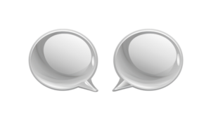 Two glossy silver chat bubbles representing communication and conversation, isolated on transparent background. png