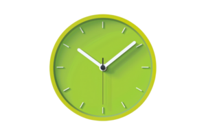 Minimalistic green wall clock with sleek design. Ideal for modern interiors, time management visuals, and punctuality symbols. png