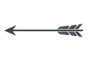 Illustration of a black arrow pointing left with detailed fletching, perfect for direction and navigation themed designs and projects. png