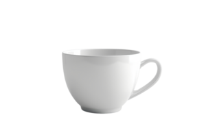 Simple white ceramic coffee cup isolated on a transparent background. Perfect for coffee, tea, and beverages. Minimalistic design. png