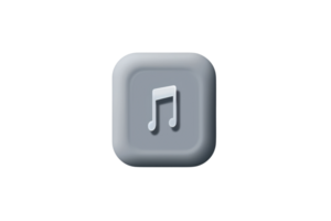 A 3D rendered gray square key with a music note symbol on it, isolated on a transparent background. representing music, sound, and digital media. png