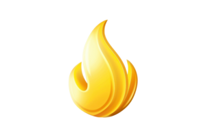 Bright yellow flame icon on a transparent background. Perfect for usage in web design, apps, and visual projects. High-quality graphic. png