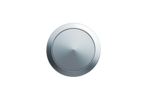 Close-up view of a metallic button or knob with a minimalist design against a black background, useful for UI elements or industrial design. png
