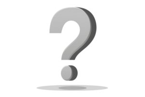 3D rendering of a large metallic question mark symbol casting a shadow, representing curiosity, inquiry, and uncertainty in a minimalist style. png