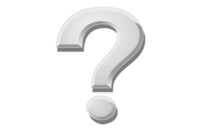 3D rendering of a white question mark symbol on a transparent background, useful for inquiries, doubt, FAQ, help support, or uncertainty concepts. png