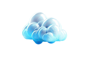 A digitally rendered, glossy, blue cloud icon on a transparent background, representing cloud computing or storage technologies. png