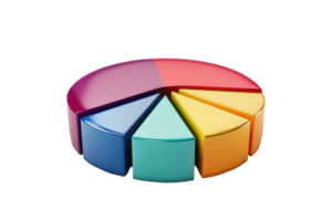 Colorful 3D pie chart with various segments in vibrant hues. Perfect for data visualization and business presentations. png