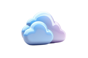 3D illustration of two colorful clouds, blending hues of blue and purple, representing cloud computing, digital storage, and modern technology. png