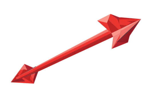 Red crystal arrow illustration with sharp edges and geometric design, perfect for game assets, logo design, and graphic projects. png