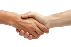 Close-up of two hands shaking, symbolizing a handshake, partnership, agreement, or collaboration, on a transparent background. png