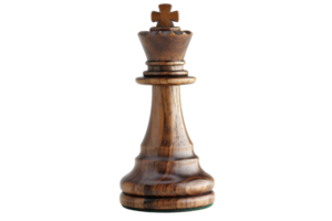 Close-up of a wooden king chess piece, symbolizing leadership, strategy, and intelligence in the game of chess. Isolated on a transparent background. png