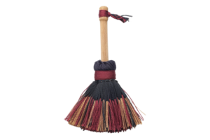 Colorful handmade broom with wooden handle, traditional household cleaning tool, isolated on transparent background. png