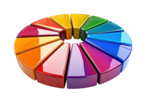 Colorful 3D pie chart with vibrant segments representing data visualization. Perfect for business, finance, and statistical presentations. png