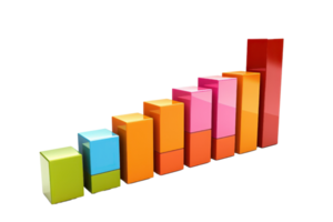 Colorful 3D bar chart representing data growth. Perfect for business presentations, analytics visualizations, and financial reports. png