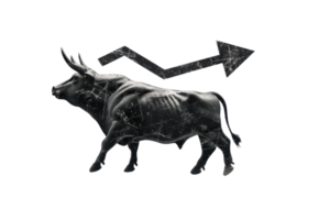 Symbolic digital image of a bullish market with an upward arrow, representing growth, prosperity, and positive stock market trends. png