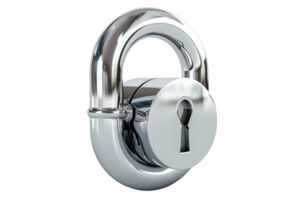 High-resolution image of a shiny metallic padlock symbolizing security, protection, and safety. Ideal for security-themed imagery. png