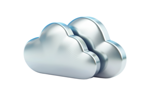 3D illustration of two metallic clouds symbolizing cloud computing and digital storage on a transparent background. png