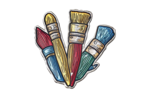 Colorful set of art paintbrushes in various sizes captured in a detailed illustration, ideal for creative and artistic projects. png