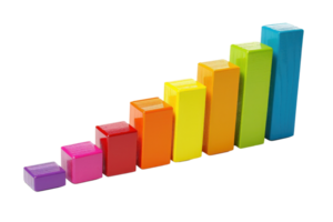 Colorful 3D bar graph showing upward progression on transparent background. representing growth and success in business or finance. png