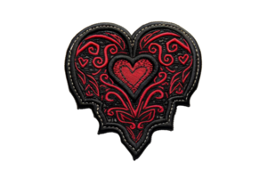 Intricate red and black heart illustration with ornate, decorative patterns and swirling designs, perfect for romantic themes and artistic projects. png