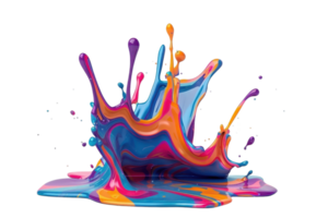 Vibrant splash of multicolored paint creating an abstract shape against a transparent background. ideal for creative design projects. png