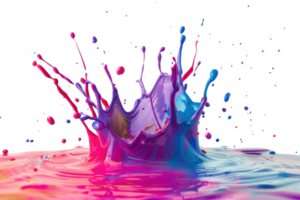 Vibrant splash of colorful paint in motion, creating dynamic and artistic abstract patterns with rich hues on a transparent background. png