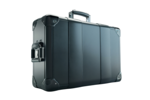 Sturdy black professional briefcase with secure locks and handle, ideal for business travel and document storage. png