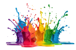 Vibrant splashes of colorful paint create a stunning rainbow explosion, perfect for artistic backgrounds and creative projects. png