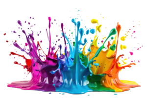 Vibrant splashes of multicolor paints creating an abstract artistic explosion. Perfect for creative projects, background, or modern art ideas. png