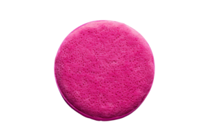 High-resolution image of a vibrant pink round sponge against a transparent background. perfect for use in design or cleaning themes. png