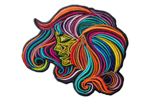 Colorful abstract art depicting a woman's profile with vibrant, flowing lines and intricate design. Ideal for creative projects and backgrounds. png