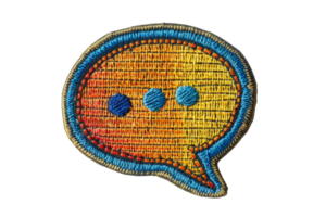 Colorful embroidered speech bubble patch with three dots, ideal for customizing clothing and accessories. png
