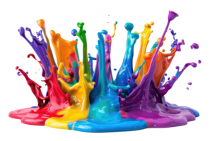 Vibrant splash of colorful liquid paint isolated on transparent background. Perfect mix of bright hues creating an artistic explosion. png