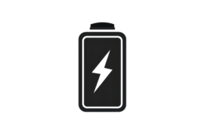icon of a battery with a lightning bolt, representing energy, power, and charging. Ideal for technology and sustainability themes. png