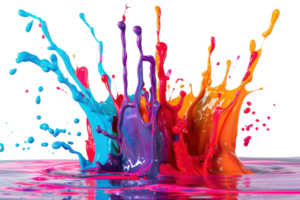 Vibrant splashes of colorful paint creating a dynamic composition. Perfect for creativity, art, and abstract background concepts. png