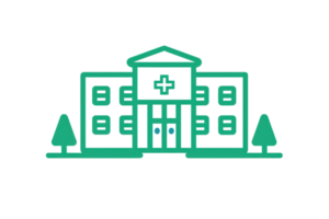 illustration of a hospital building with a cross sign, trees, and detailed architecture, ideal for healthcare-related designs. png