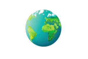 illustration of Earth with continents and oceans, showcasing vibrant colors and geographical details. Isolated on a transparent background. png